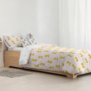 Funda Nórdica 100% Algodón Modelo Tweety Vichy Rosa 140 x 200 cm con Botones, Ligera y Confortable, Licencias Oficiales