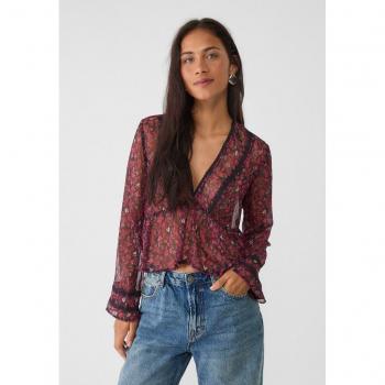 Burgundy Printed Floaty V-Neck Shirt XS