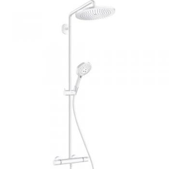 Columna de Ducha Hansgrohe Croma Select S 280 EcoSmart con Termostato y Ducha de Mano Raindance Select S 120 3 Jets, Blanco Mate