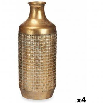 Jarrón Dorado de Metal 16 x 42 x 16 cm (4 Unidades) Con Relieve