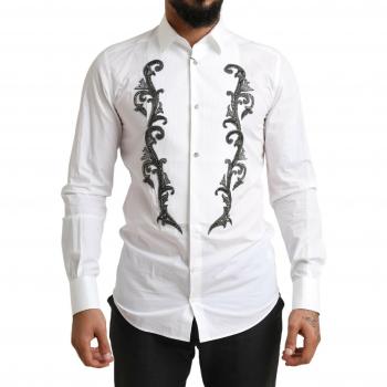 Dolce & Gabbana White Tuxedo Slim Fit Baroque Shirt - IT38 | XS, Casual Shirts, male, White, Size: S White Cotton Dress Shirt