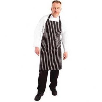 Whites Chefs Apparel Carnicerías delantal polialgodón negro y blanco rayas restaurante