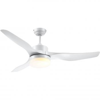 HOMCOM Ventilador de Techo 20,5W Diámetro 132 cm con Mando a Distancia Luz LED Ajustable de 3 Niveles Aspas Reversibles y Temporizador Blanco