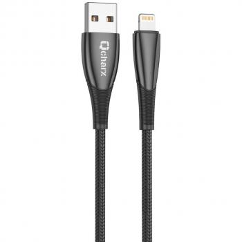 Cable Qcharx Berlin USB a Lightning 3A - 1m - Zinc Negro Cordon Grueso Tacto Suave