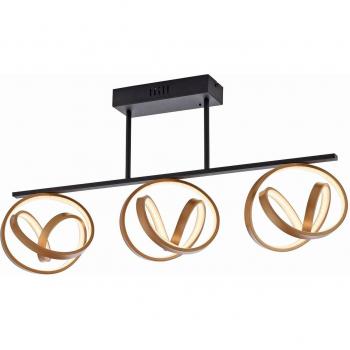 Plafón LED Loop negro con dorado, 3 luces, atenuable
