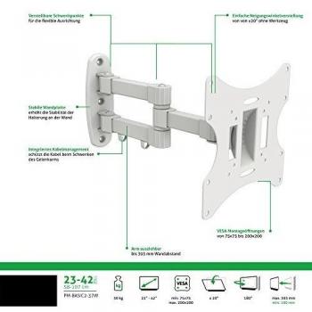 PureMounts Soporte de Pared para televisores con 23-42, VESA 200x200, inclinable, Giratorio, Carga máxima: 30 kg, Negro