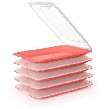 Recipientes Porta Embutidos y Alimentos Fresh 24 - Lote de 5, Conservación Óptima en Nevera, Color Coral