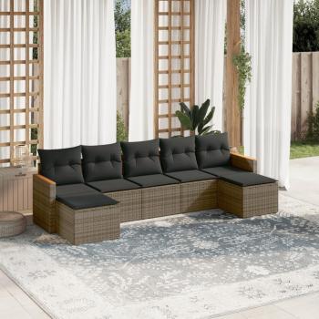 7-Piece Grey Poly Rattan Garden Sofa Set with Cushions