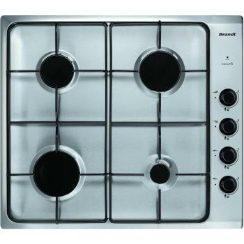 Placa de Gas Integrada Brandt BPE6410X - 4 Quemadores - Acero Inoxidable - Dimensiones: 56 cm x 49 cm