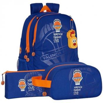 Pack 3 Piezas VALENCIA BASKET - Mochila, Estuche y Neceser Diseño Único y Licencia Oficial VALENCIA