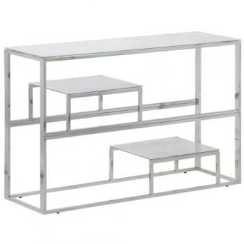 Mesa Consola Plateada de Acero Inoxidable y Vidrio Templado