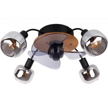 Ventilador de Techo Fumoso con 4 Lámparas E14 de Vidrio Ahumado y Control Remoto