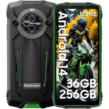 Smartphone Blackview BV8200 Resistente 6.5 Doble Pantalla 36GB RAM 256GB ROM Android 14 50MP Batería 8800mAh NFC Verde