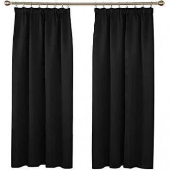 Deconovo Cortinas Opacas Fruncidas con Aislamiento Térmico para Sala de Estar Oficina Hotel Ventanas con Bolsillos 2 Paneles 168 x 138 cm Negro
