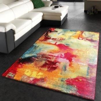Paco Home Alfombra De Estética Lienzo Moteada Sombreada Colorida Verde Azul Rojo Amarillo, tamaño:240x330 cm