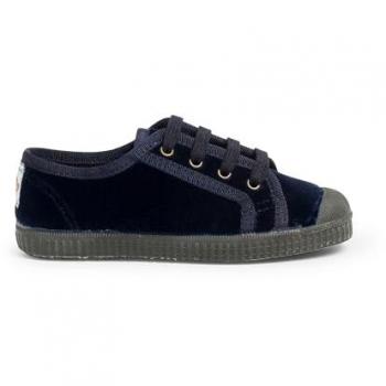 Zapatilla de Terciopelo para Niños con Cordones - Talla 35 Color Azul Oscuro