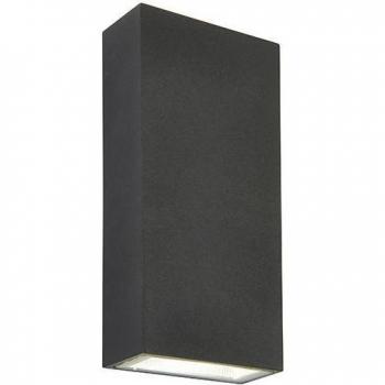 Aplique de jardín Morti Glass 2 bombillas 17cm, luz LED integrada para exteriores, con textura antracita mate oscuro y vidrio