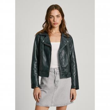 Cazadora de mujer biker Pepe Jeans 100% piel de cordero con broches metálicos, modelo Aurori marino (XS), estilo casual