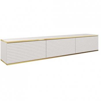 Mueble TV Lima 125, Blanco y Dorado, 3 Puertas, 175x30x32cm