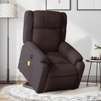Sillón masaje eléctrico reclinable elevable tela marrón oscuro Vidaxl