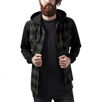Camisa de Franela con Capucha Urban Classics - A Cuadros - Tallas S a XXL - Hombre - Negro-Verde