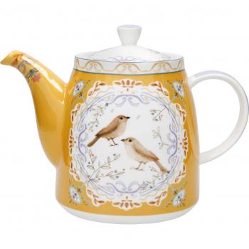 Tetera en forma de campana con infusor para té suelto, 1 L, diseño de pájaro, color amarillo