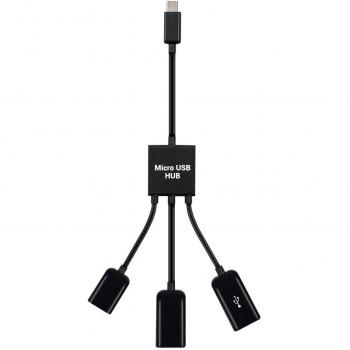 kwmobile Adaptador 3en1 para Smartphone/Tablet - Splitter Micro USB OTG para Tablet y móvil - Distribuidor Negro