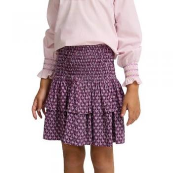 Falda Mini Niña Estampada con Volantes y Flores Moradas