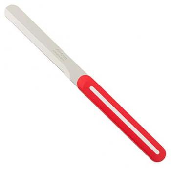 Cuchillo de Mesa Arcos Serie B-Line - Hoja Serrada de Acero Inoxidable NITRUM de 100 mm - Mango Polipropileno Color Rojo con Raya Blanca