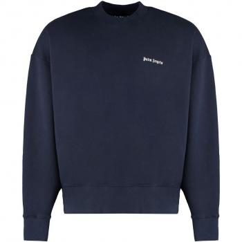 Palm Angels Men's Cotton Crew-Neck Sweatshirt in Blue | Size Large | PMBA080S24FLE004 Color 4603