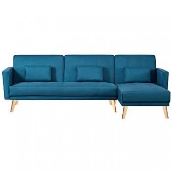 Sofá rinconera reversible y convertible 4 plazas de tela azul pato Grace