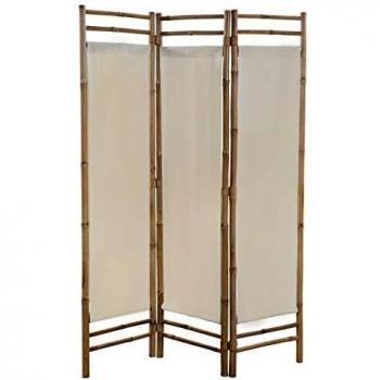 vidaXL Biombo Plegable 3 Panel 120cm Bambú Lona Pantalla Separadora Habitación