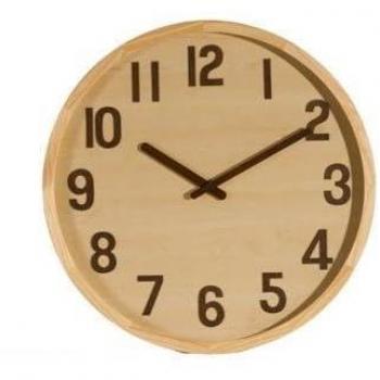 Reloj de Pared Borgoña de Madera Clara 60x60x5 cm con Movimiento Continuo