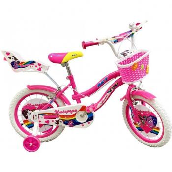 Bicicleta UNICORN BKT 14'' para Niñas con Cesta Rosa y Ruedines