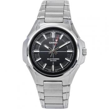 Casio Men's Solar Powered Standard Analog Stainless Steel Watch with Black Dial MTP-RS100D-1A