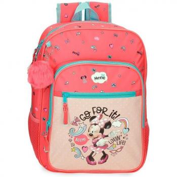 Mochila Escolar Disney Minnie Lovin Life 38cm Adaptab con Bolsillo Frontal de Microfibra Multicolor