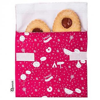 Bolsa reutilizable infantil Qwetch en algodón orgánico certificado GOTS, color magenta - Bolsa porta alimentos para niños - Magenta - 18x15,5cm 1 unidad - Qwetch - Bolsa porta snacks para niños mag