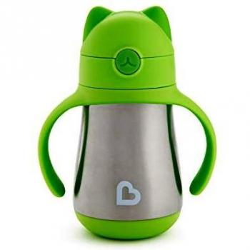 Munchkin Cool Cat - Vaso de acero inoxidable con pajita, verde, 237 ml