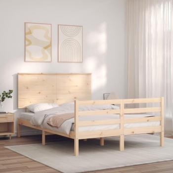 Cama de matrimonio con cabecero doble en madera maciza color marrón Vidaxl