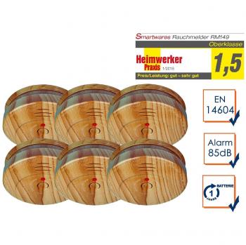 Flexo de 6-juego de óptica de detectores de humo en imitación madera, 85 db de alerta, incluye batería; RM149H