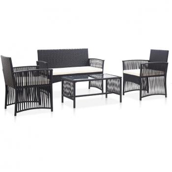 4-Piece Black Poly Rattan Garden Lounge Set with Cushions