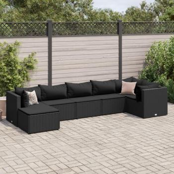 Set de muebles de jardín y cojines 7 pzas ratán sintético negro Vidaxl