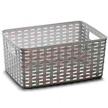PLASTIC FORTE Rattan Cesta, Blanco, 29 x 19,5 x 13