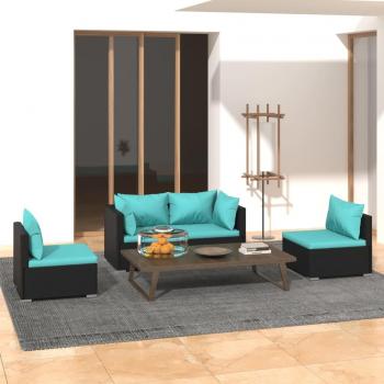 vidaXL 4-Piece Black Poly Rattan Garden Lounge Set with Cushions