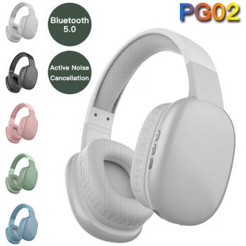 Auriculares PG02 Bluetooth con cancelación de ruido, inalámbricos HiFi estéreo, tipo C, plegables y con micrófono color rosa