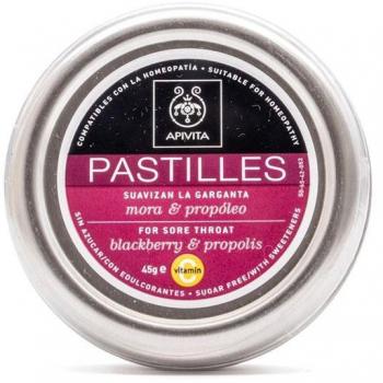 APIVITA Pastillas Propóleo y Mora Sin Azúcar con Vitamina C 45g