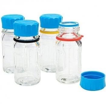 DURAN YOUTILITY 218812854 Frascos para Laboratorio con Rosca, Transparente con Graduación, GL45, con Tapa Roscada Y Anillo De Vertido De PP, 125 ml, Cian