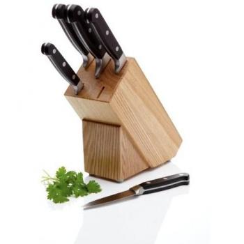 Set de Cuchillos MasterClass Halo de Acero y Carbono con Taco de Madera para Almacenamiento Seguro, 5 Unidades, Color Negro