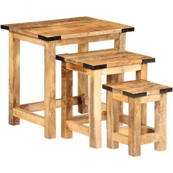 vidaXL Nesting Side Tables 3 pcs Solid Rough Wood Mango