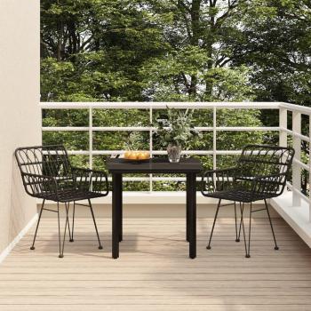 Juego de Comedor de Jardín 3 Piezas Ratán Sintético Negro - Resistente a la Intemperie